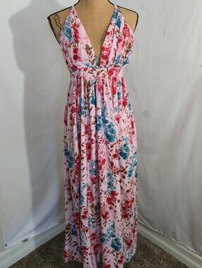 Floral Halter Maxi Dress in Pink